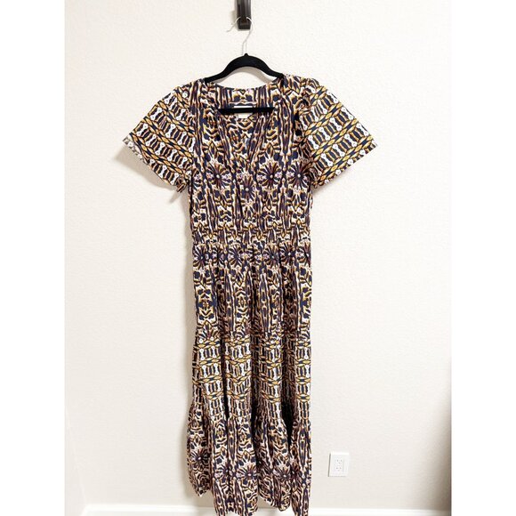Anthropologie Somerset Tiered Maxi Dress Short Sleeve V Neck Floral Medium - Picture 1 of 5